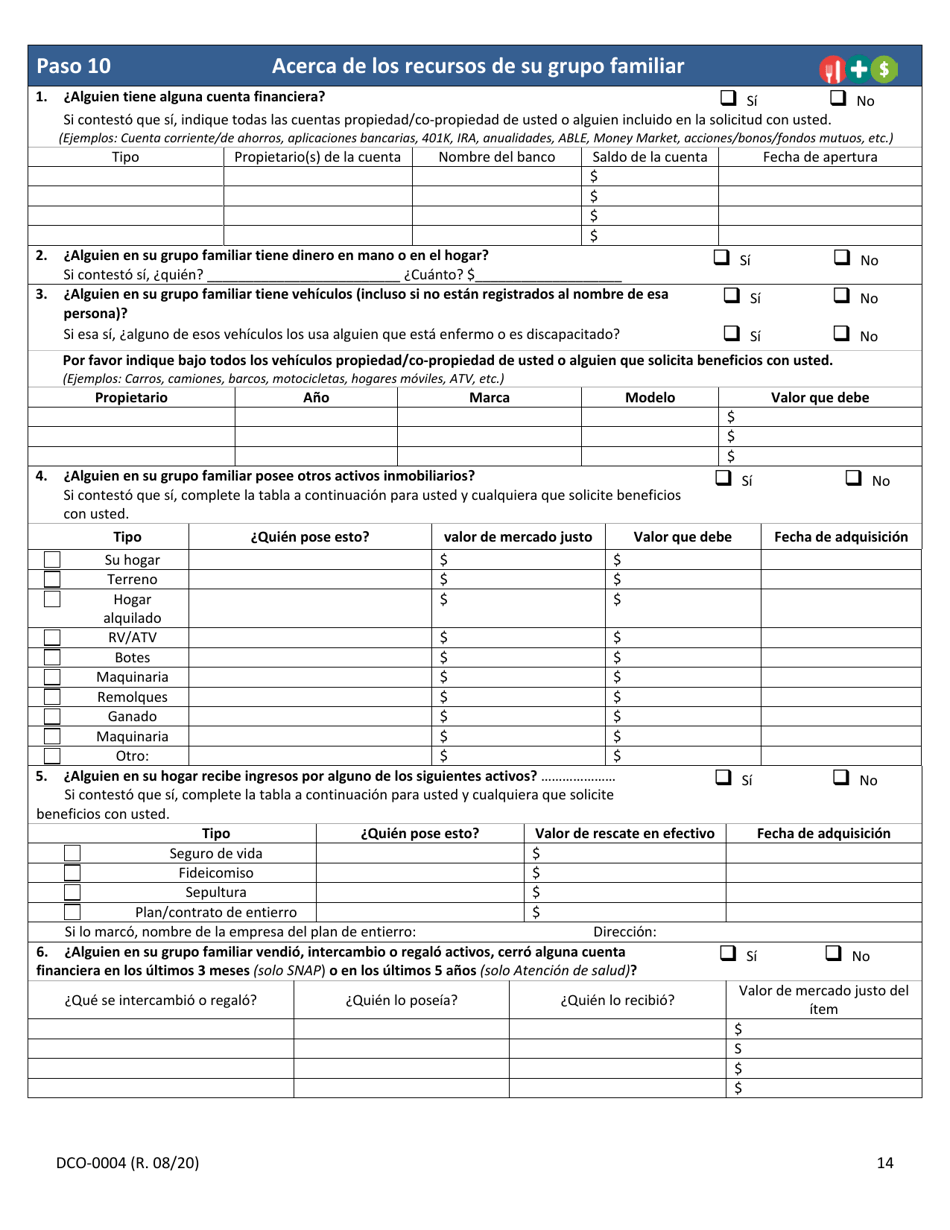 Formulario DCO-0004 Solicitud Para Beneficios De Snap, Atencion De Salud (Health Care) Y Tea / Rca - Arkansas (Spanish), Page 14
