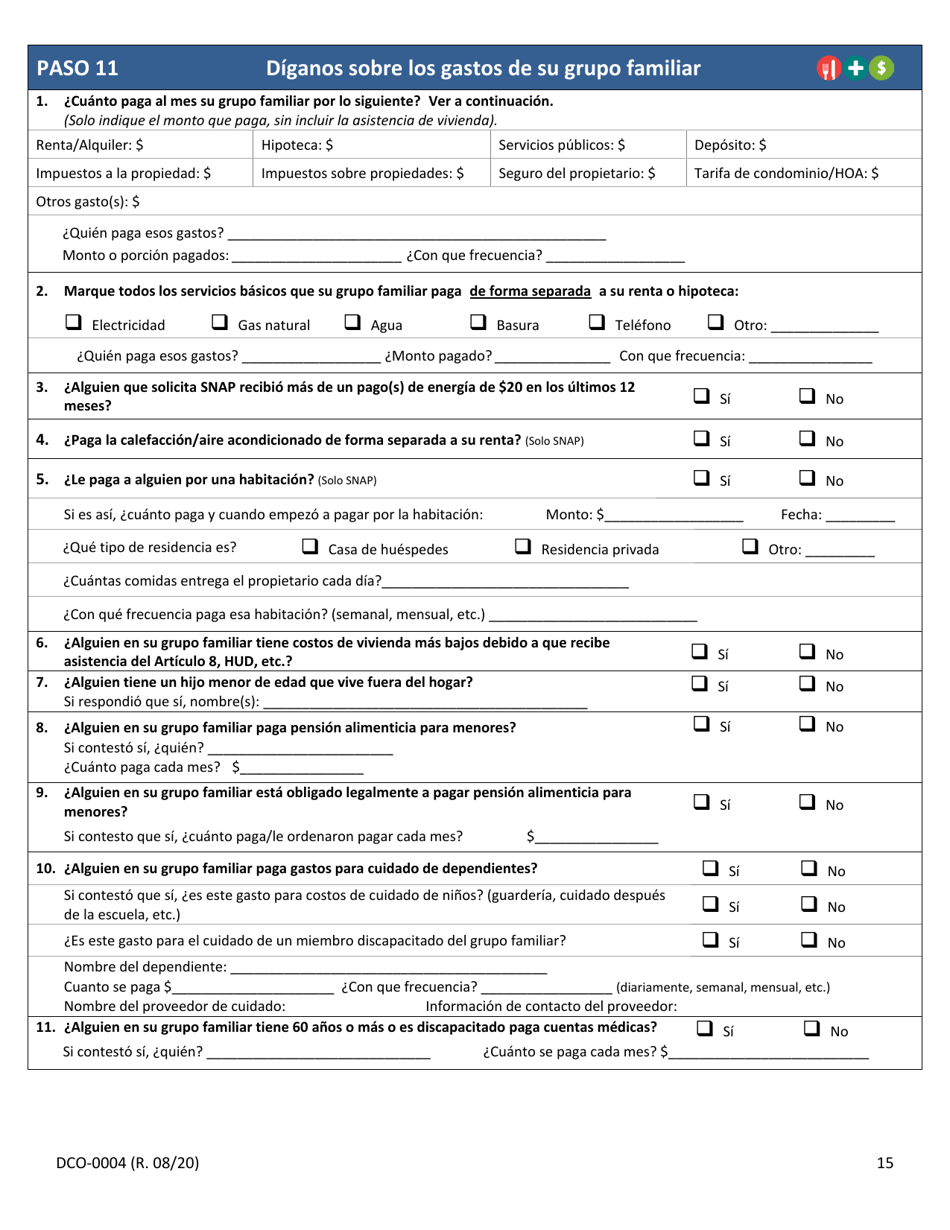 Formulario DCO-0004 Solicitud Para Beneficios De Snap, Atencion De Salud (Health Care) Y Tea / Rca - Arkansas (Spanish), Page 15