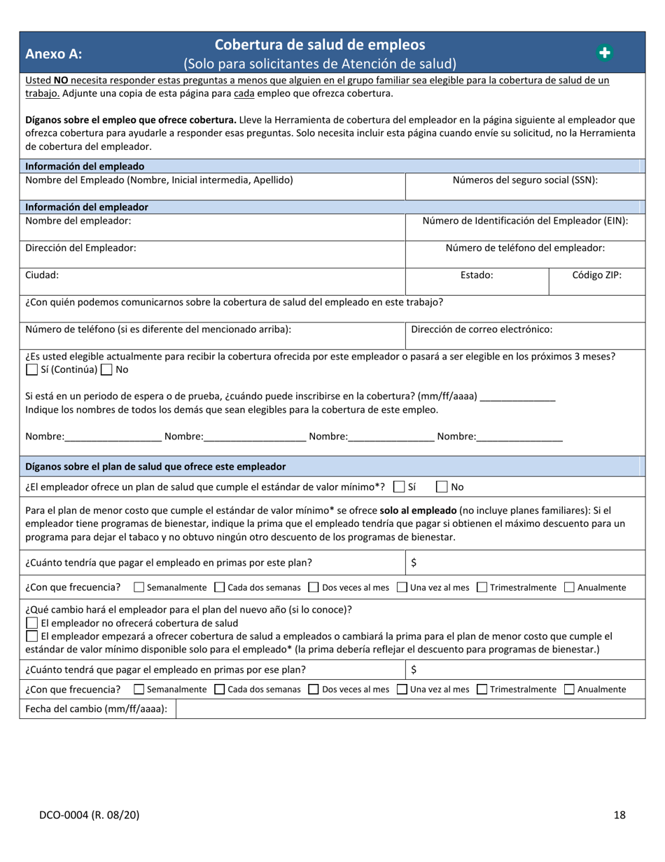 Formulario DCO-0004 Solicitud Para Beneficios De Snap, Atencion De Salud (Health Care) Y Tea / Rca - Arkansas (Spanish), Page 18