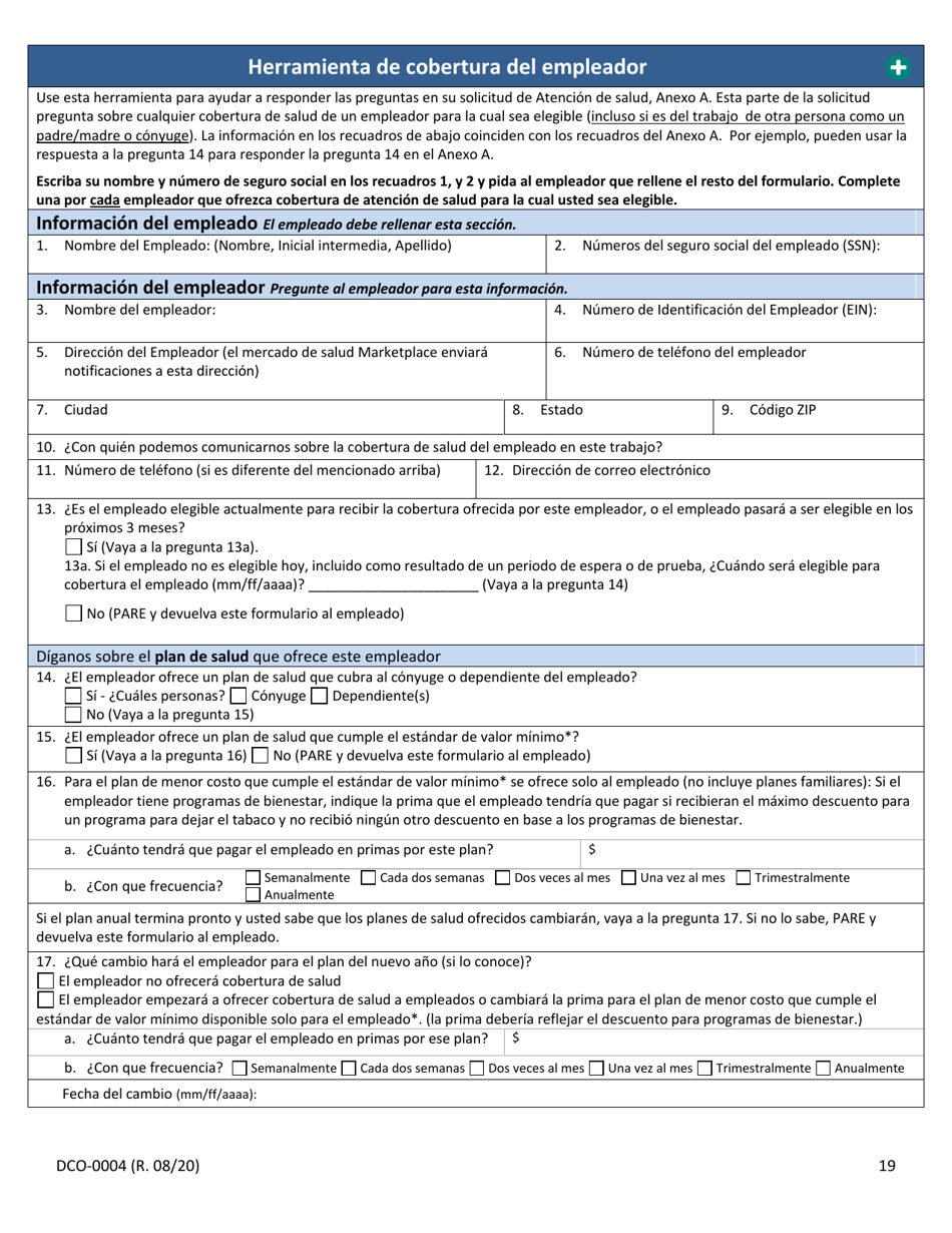 Formulario DCO-0004 Solicitud Para Beneficios De Snap, Atencion De Salud (Health Care) Y Tea / Rca - Arkansas (Spanish), Page 19