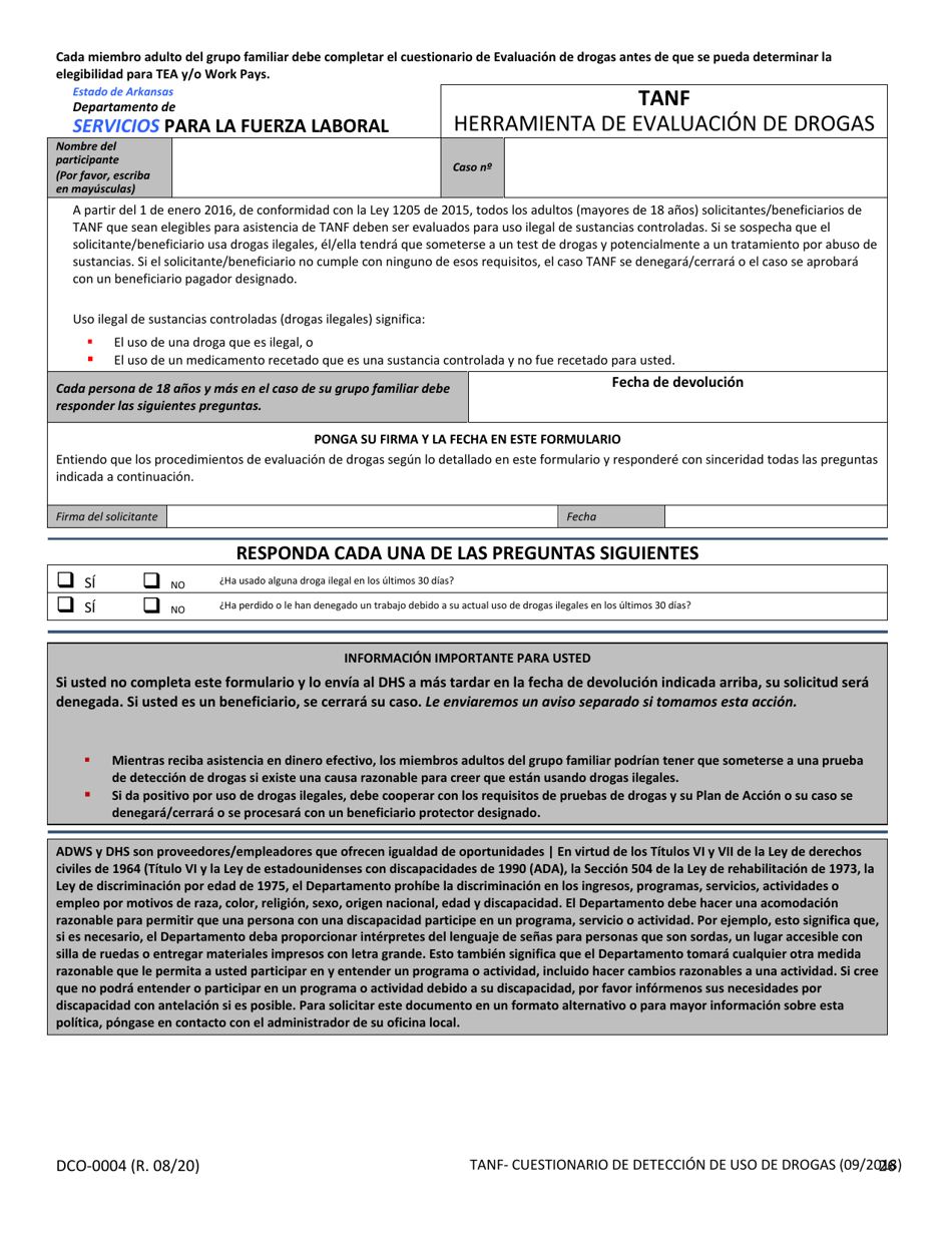 Formulario DCO-0004 Solicitud Para Beneficios De Snap, Atencion De Salud (Health Care) Y Tea / Rca - Arkansas (Spanish), Page 26