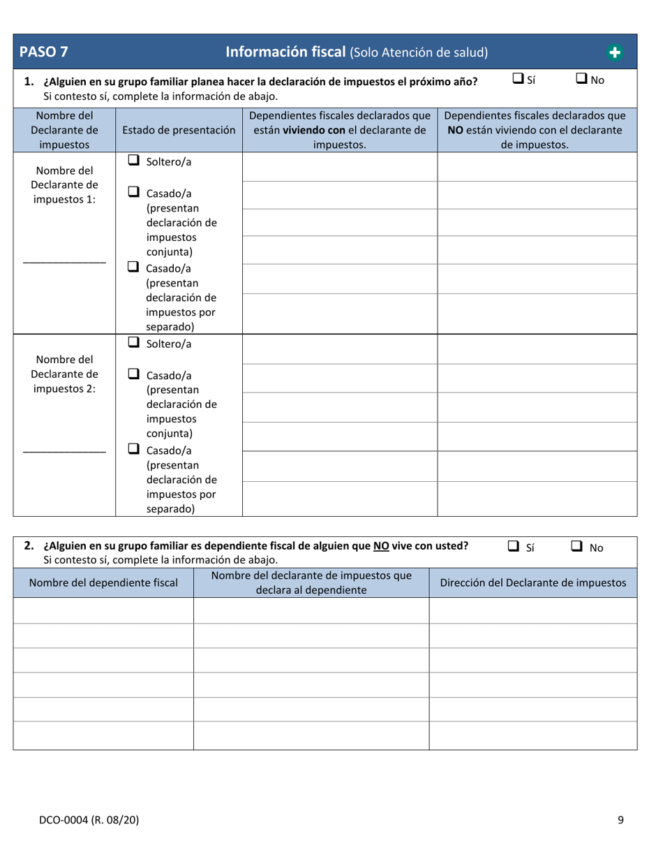 Formulario DCO-0004 Solicitud Para Beneficios De Snap, Atencion De Salud (Health Care) Y Tea / Rca - Arkansas (Spanish), Page 9