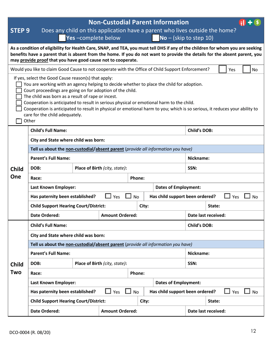 Form DCO-0004 Application for Snap, Health Care, and Tea / Rca Benefits - Arkansas, Page 12