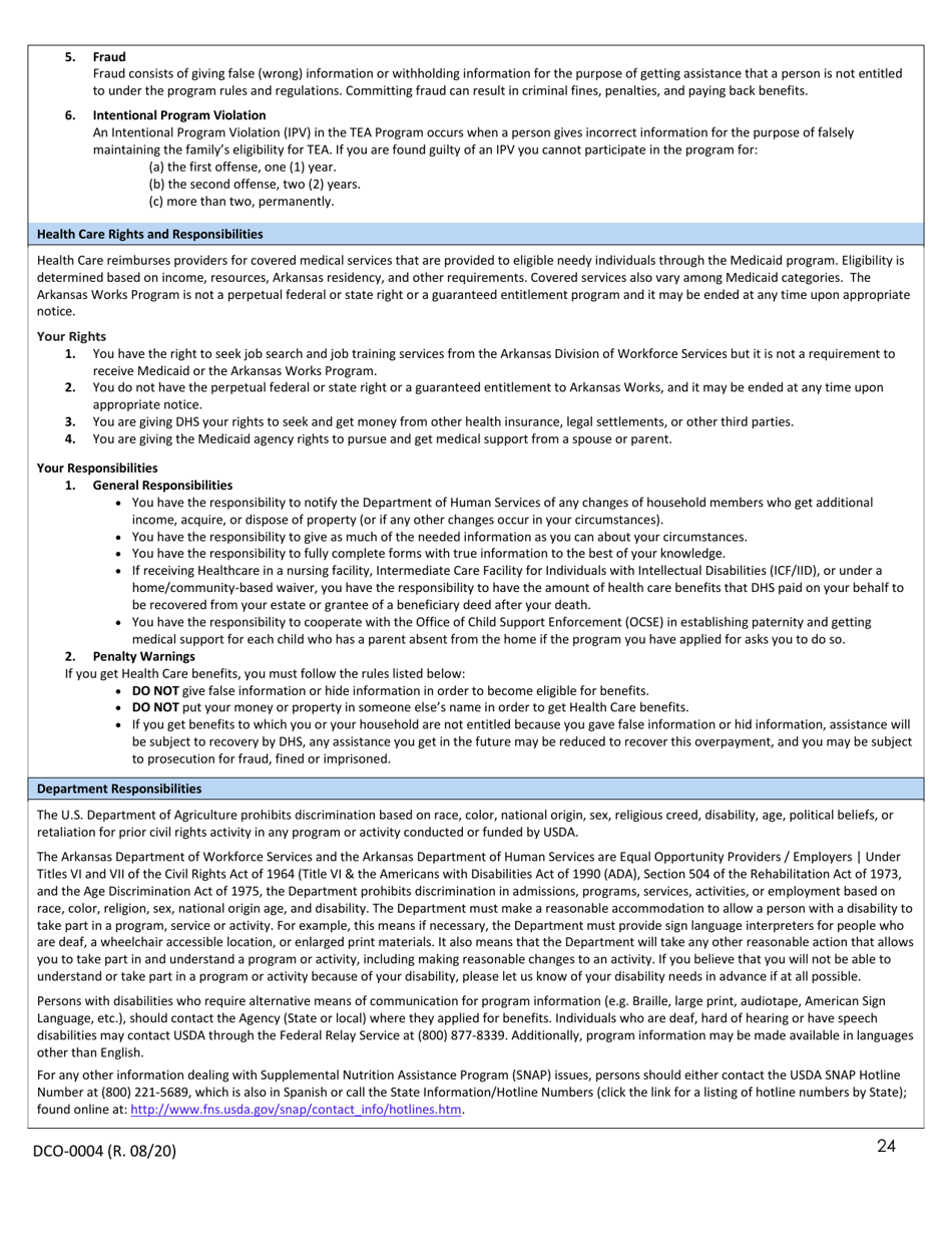 Form DCO-0004 Application for Snap, Health Care, and Tea / Rca Benefits - Arkansas, Page 24
