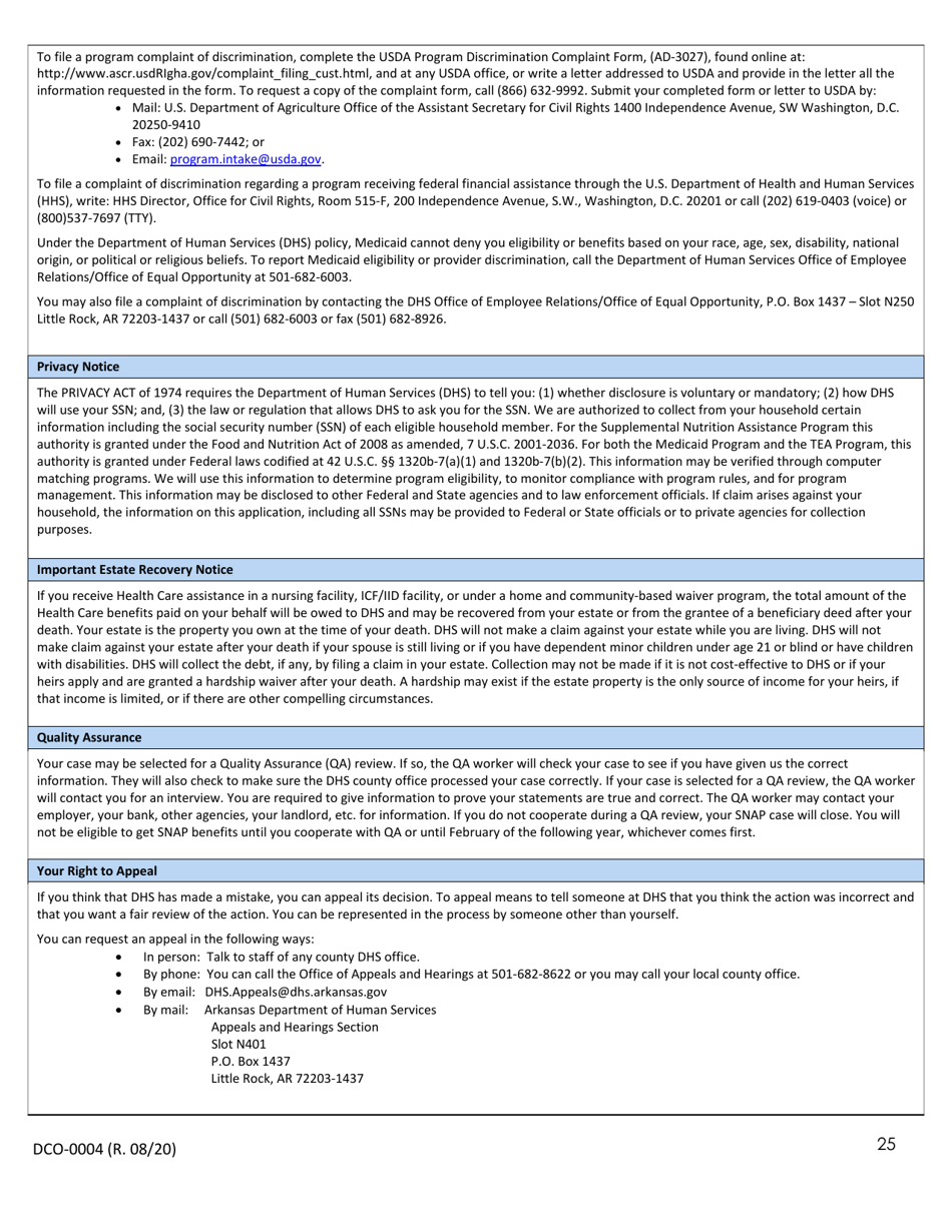 Form DCO-0004 Application for Snap, Health Care, and Tea / Rca Benefits - Arkansas, Page 25