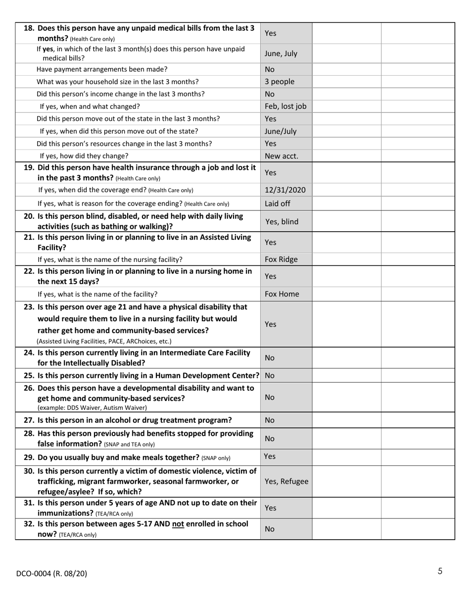 Form DCO-0004 Application for Snap, Health Care, and Tea / Rca Benefits - Arkansas, Page 5