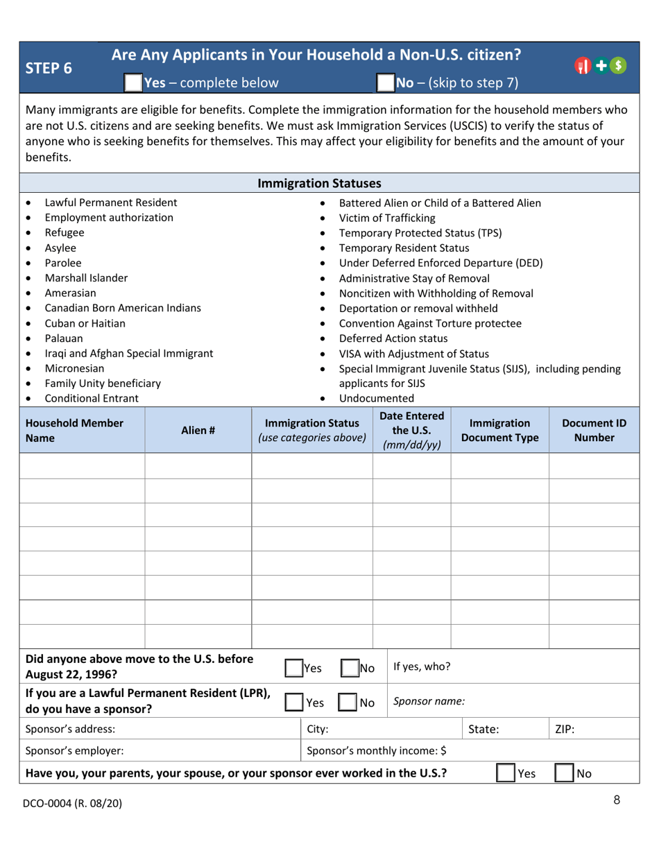 Form DCO-0004 Application for Snap, Health Care, and Tea / Rca Benefits - Arkansas, Page 8