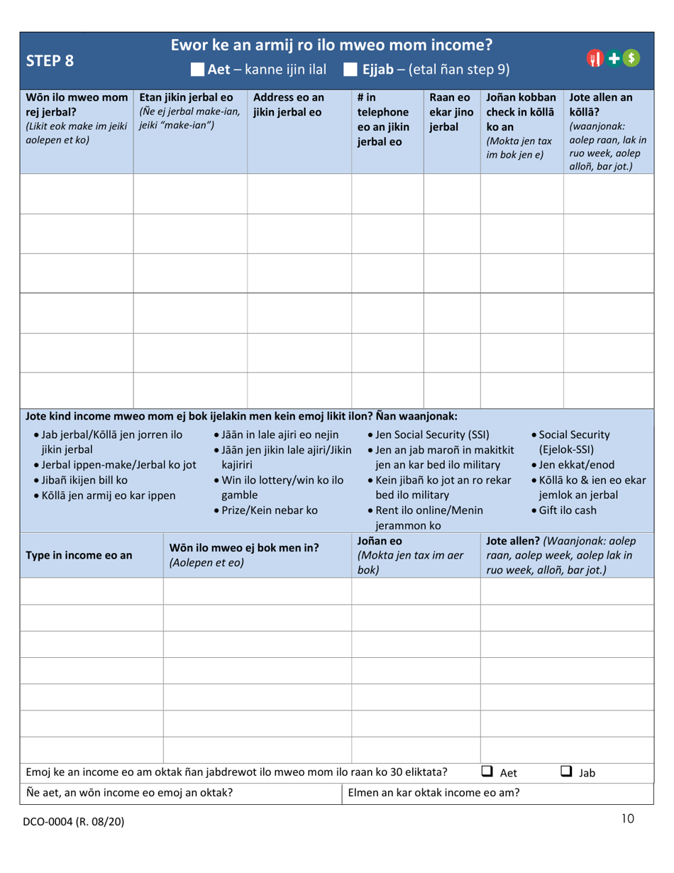Form DCO-0004 Application for Snap, Health Care, and Tea-Rca - Arkansas (Marshallese), Page 10