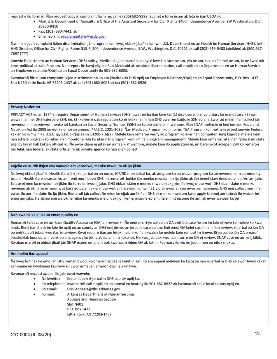 Form DCO-0004 Application for Snap, Health Care, and Tea-Rca - Arkansas (Marshallese), Page 25
