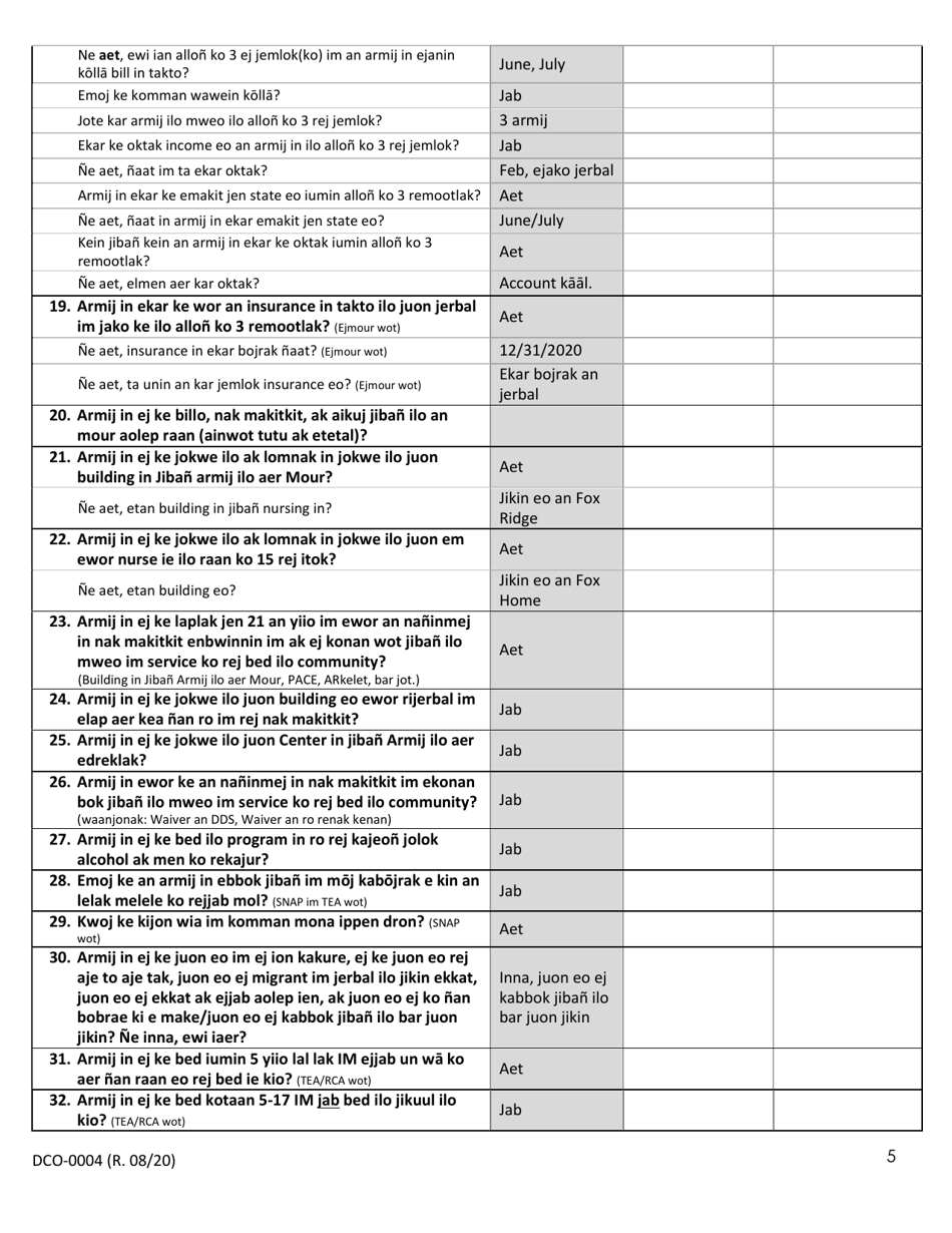 Form DCO-0004 Application for Snap, Health Care, and Tea-Rca - Arkansas (Marshallese), Page 5