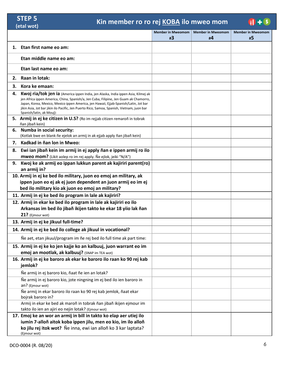 Form DCO-0004 Application for Snap, Health Care, and Tea-Rca - Arkansas (Marshallese), Page 6