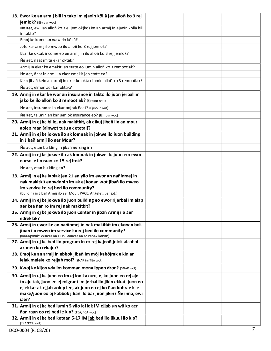Form DCO-0004 Application for Snap, Health Care, and Tea-Rca - Arkansas (Marshallese), Page 7