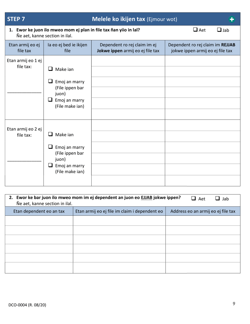 Form DCO-0004 Application for Snap, Health Care, and Tea-Rca - Arkansas (Marshallese), Page 9