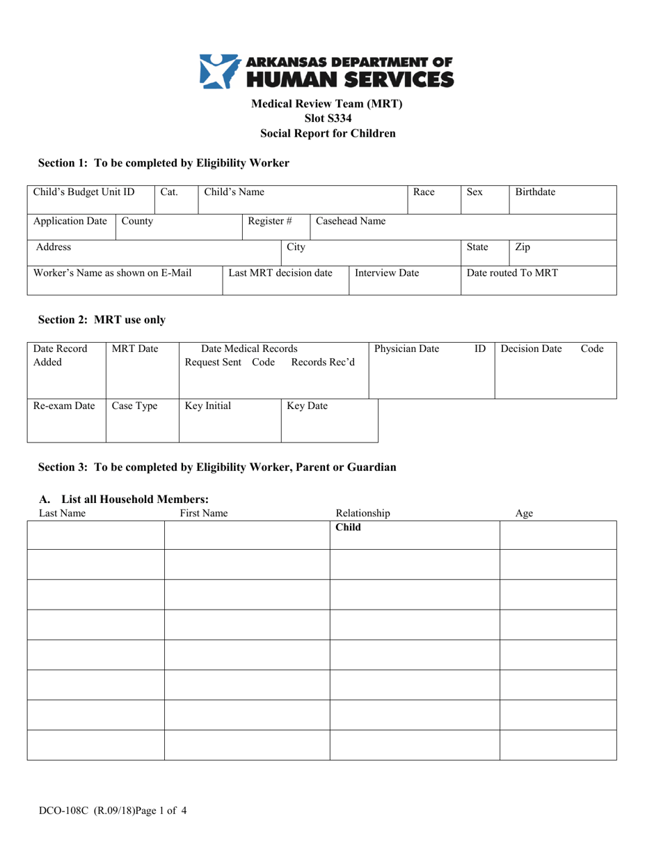 Form DCO-108C Social Report for Children - Arkansas, Page 1