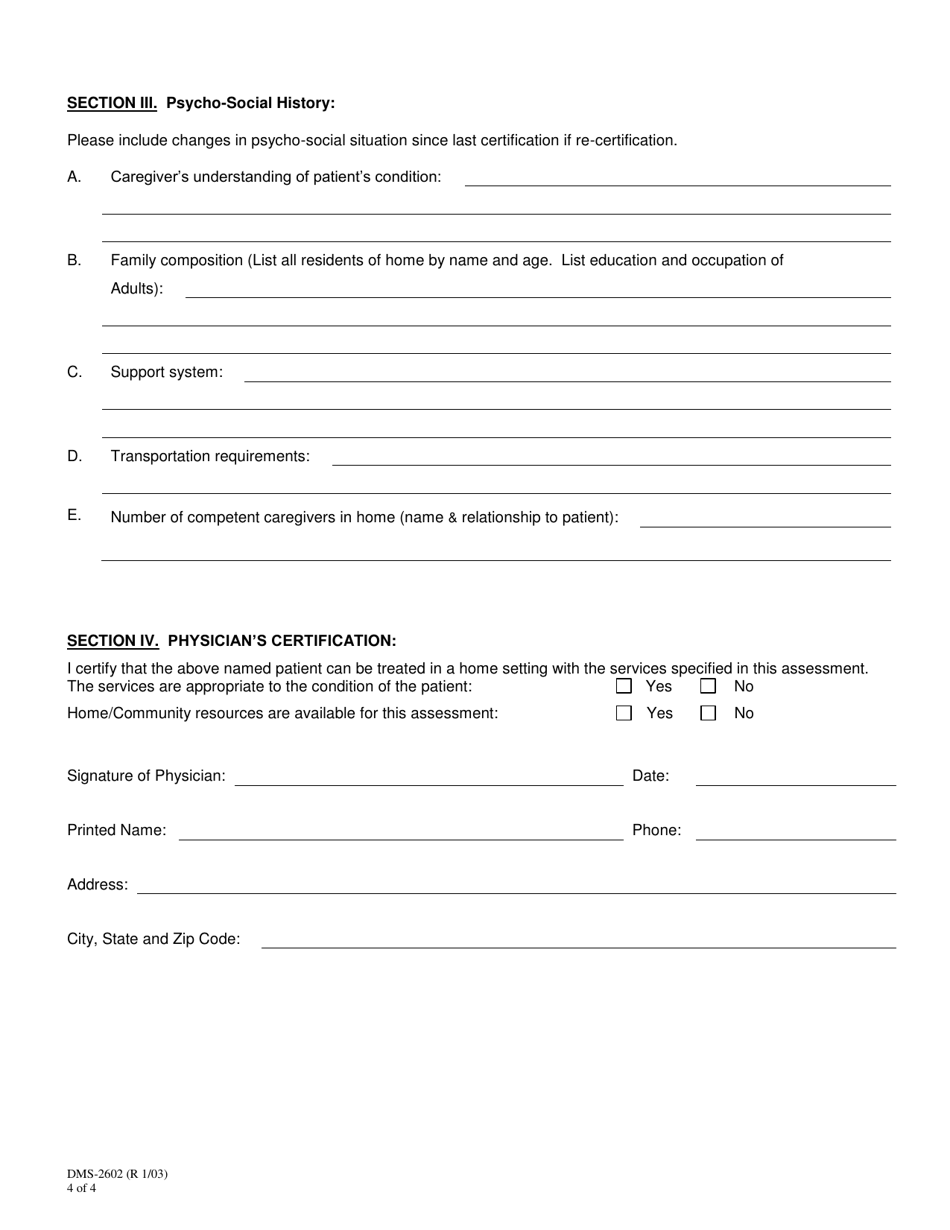 Form DMS-2602 Tefra Waiver - Physician Assessment of Eligibility - Arkansas, Page 4