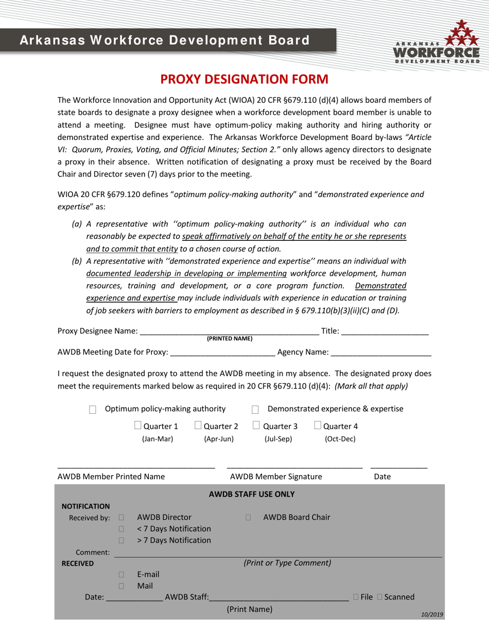 Proxy Designation Form - Arkansas, Page 1