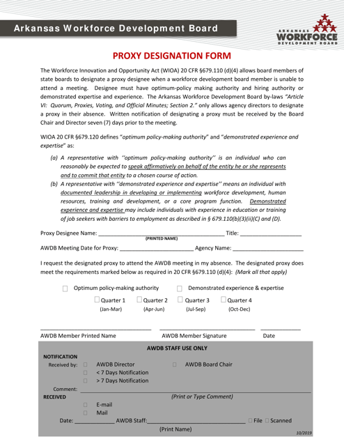 Proxy Designation Form - Arkansas Download Pdf