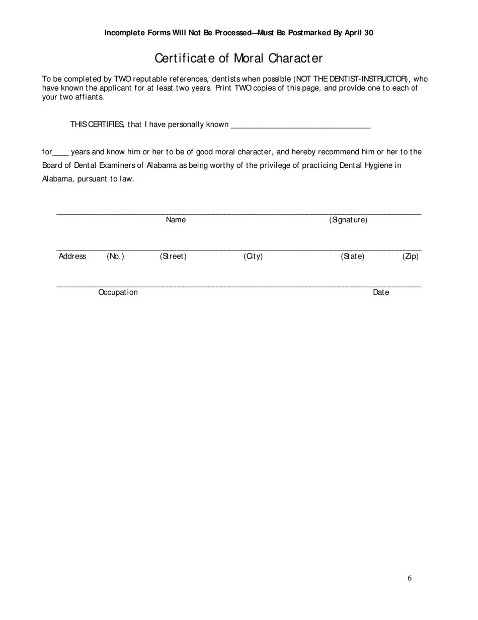Alabama Dental Hygiene Program Application - Alabama, Page 6