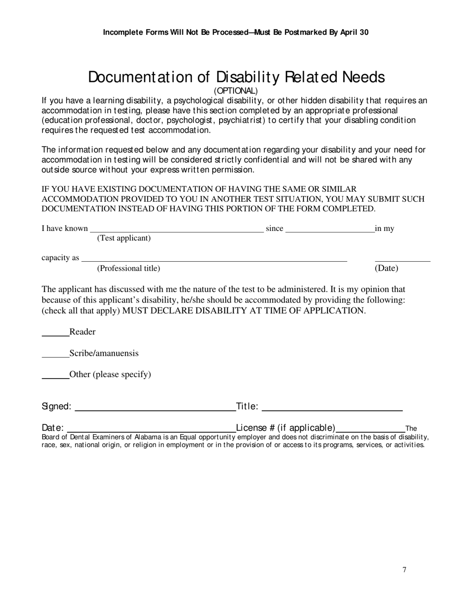 Alabama Dental Hygiene Program Application - Alabama, Page 7