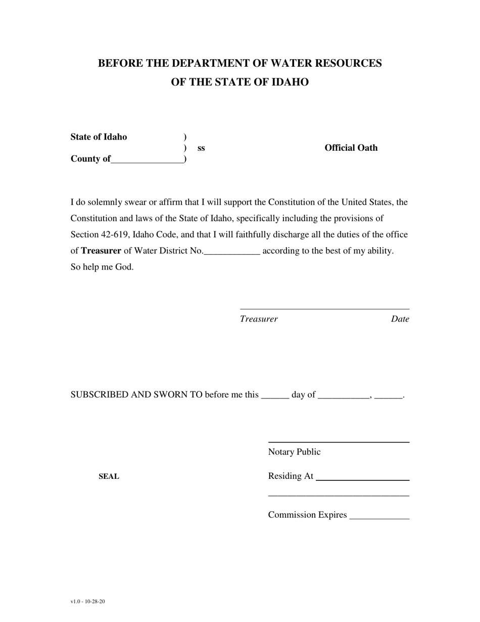Watermaster, Deputy Watermaster, and Treasurer Official Oath - Idaho, Page 3