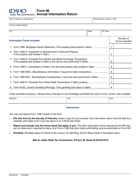 Form 96 (EFO00105) Annual Information Return - Idaho