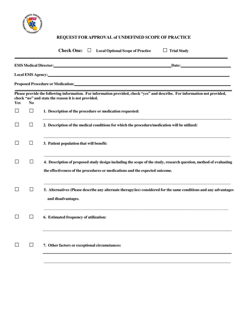 Form EMSA-0391 Request for Approval of Undefined Scope of Practice - California