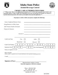 Document preview: Credit Card Authorization Form - Idaho