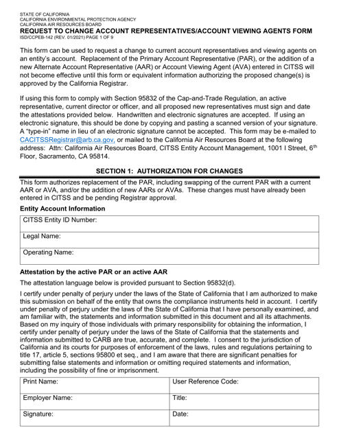 Form ISD/CCPEB-142 Request to Change Account Representatives/Account Viewing Agents Form - California