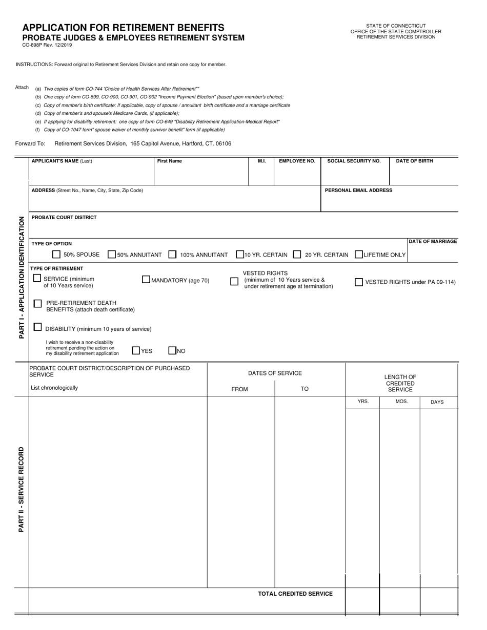 Form CO-898P Application for Retirement Benefits - Connecticut, Page 1