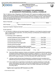 Form 37A-643 Responsibility Statement for Supervisors of an Associate Professional Clinical Counselor - California