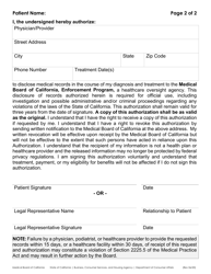 Authorization for Release of Information for the Subject of the Complaint - California, Page 2