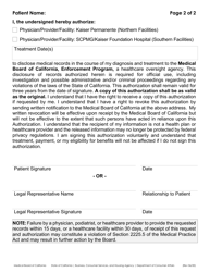 Kaiser Authorization for Release of Information - California, Page 2