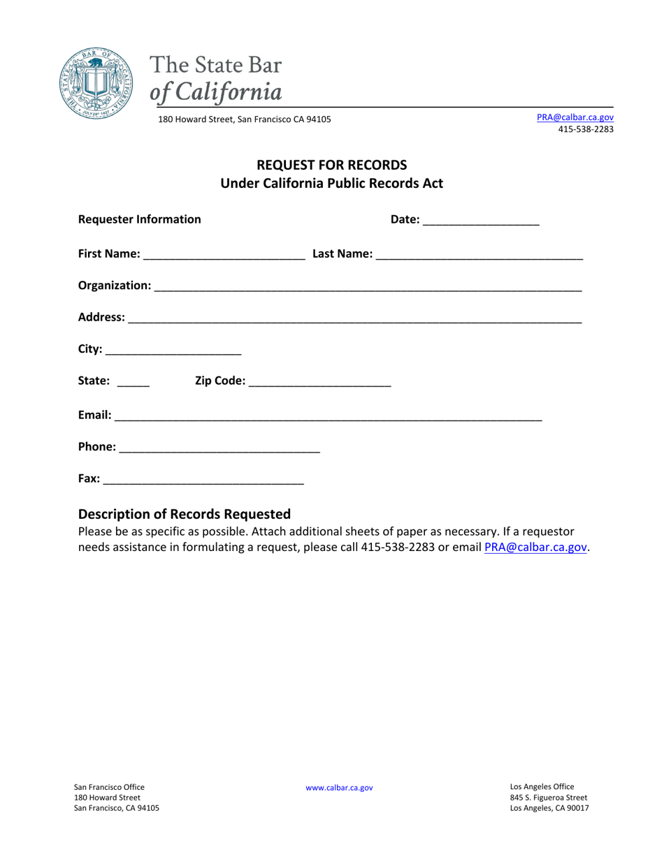 California Request for Records - Fill Out, Sign Online and Download PDF ...