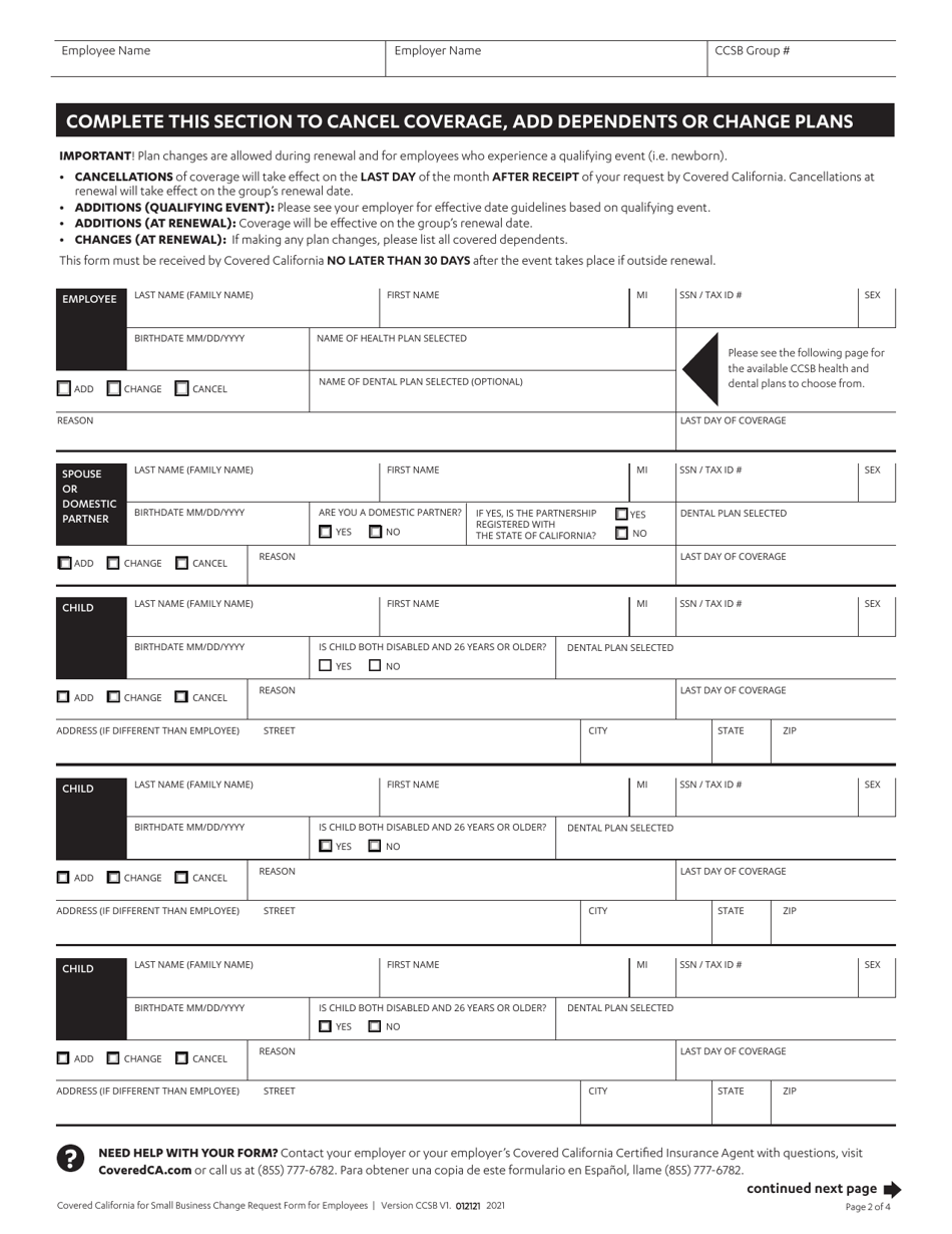 Change Request Form for Employees - California, Page 2