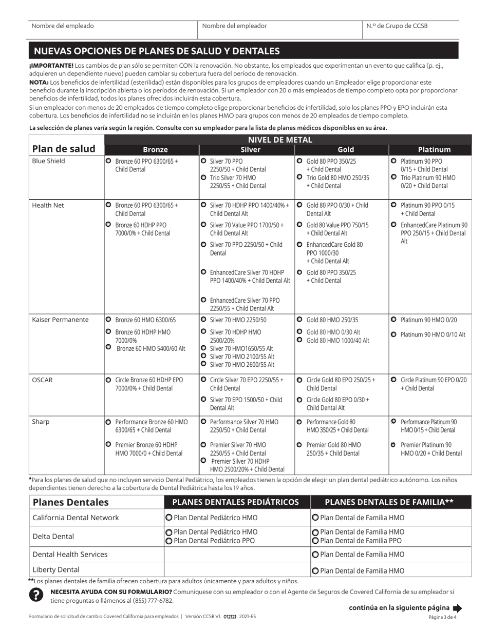 Formulario De Solicitud De Cambio Para Los Empleados - California (Spanish), Page 3