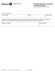 Forme 0275F &quot;Certificat Medical De Conducteur D'appareil De Levage&quot; - Ontario, Canada (French)