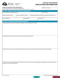 Form HLTH1627 Assisted Living Registry - Application for Exemption - British Columbia, Canada, Page 2