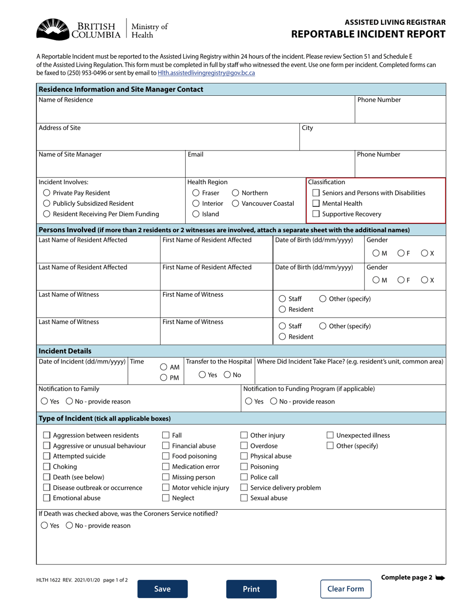 Form HLTH1622 - Fill Out, Sign Online and Download Fillable PDF ...