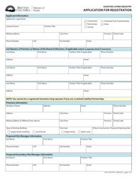 Document preview: Form HLTH1620 Application for Registration - British Columbia, Canada