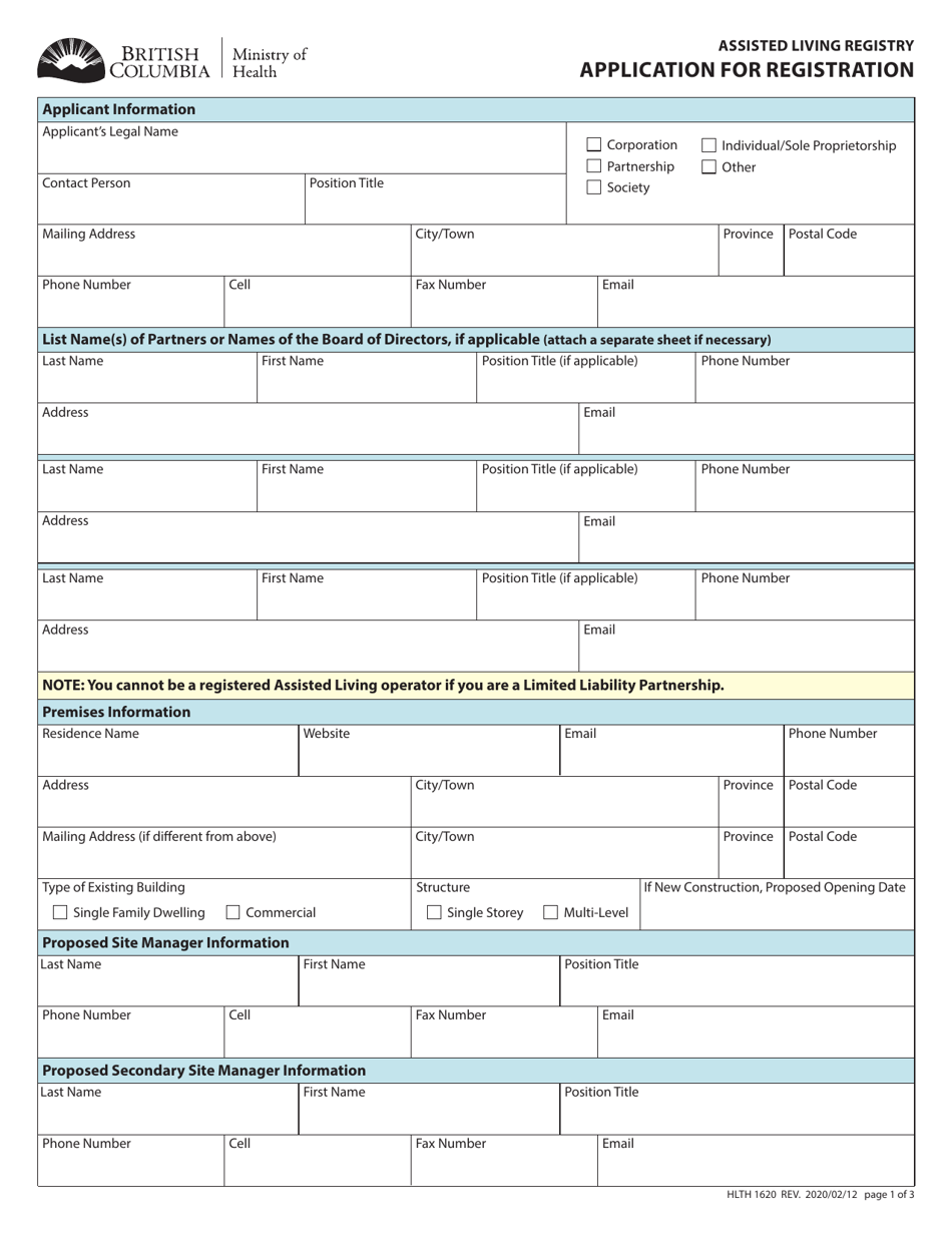 Form HLTH1620 - Fill Out, Sign Online and Download Fillable PDF ...