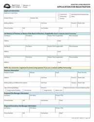 Form HLTH1620 Application for Registration - British Columbia, Canada