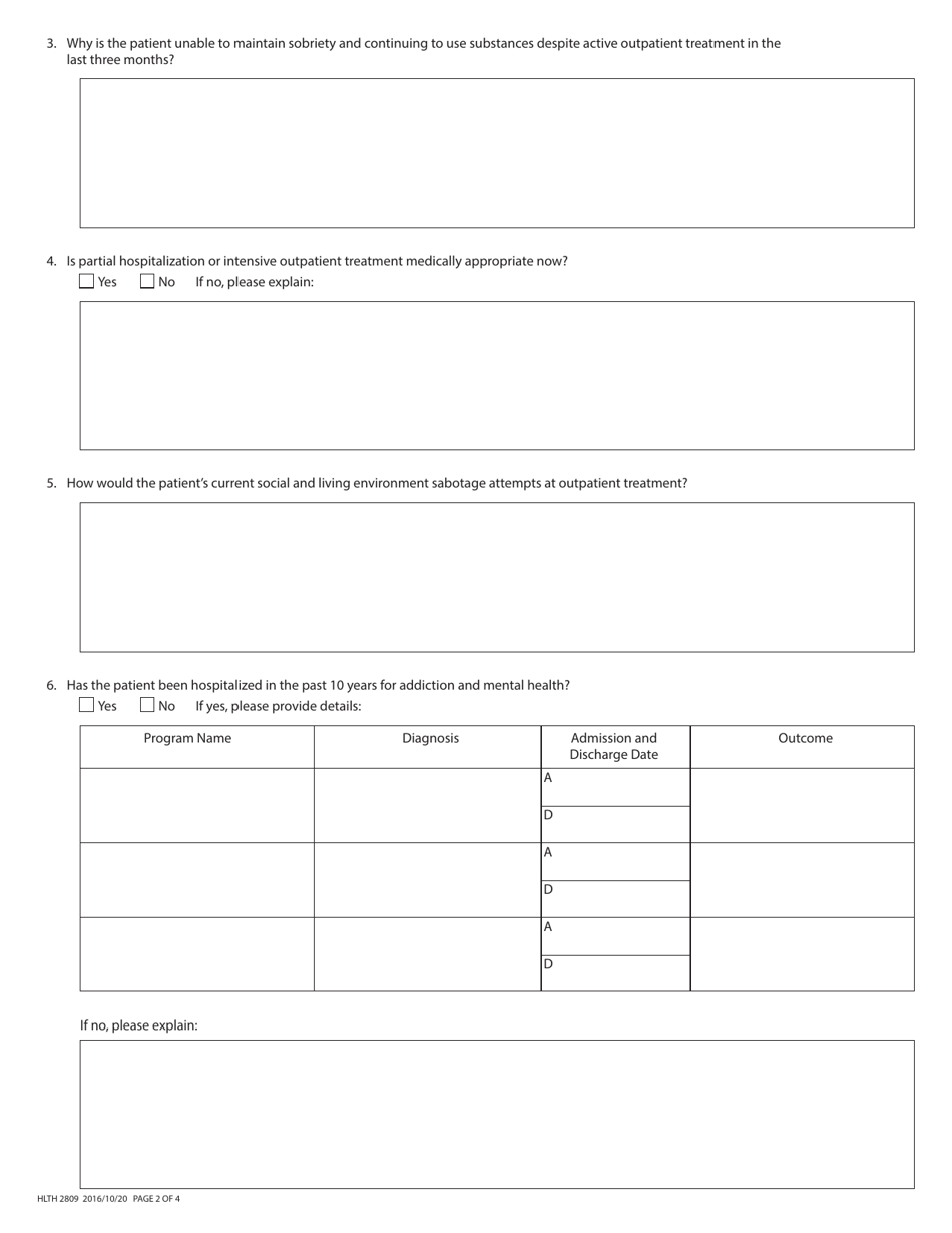 Form HLTH2809 Funding Application for out-Of-Province Mental Health and / or Addictions - British Columbia, Canada, Page 2