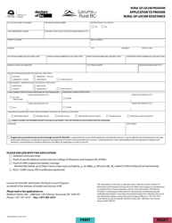 Form HLTH2803 Application to Provide Rural Gp Locum Assistance - British Columbia, Canada