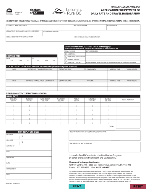 Form HLTH2867  Printable Pdf