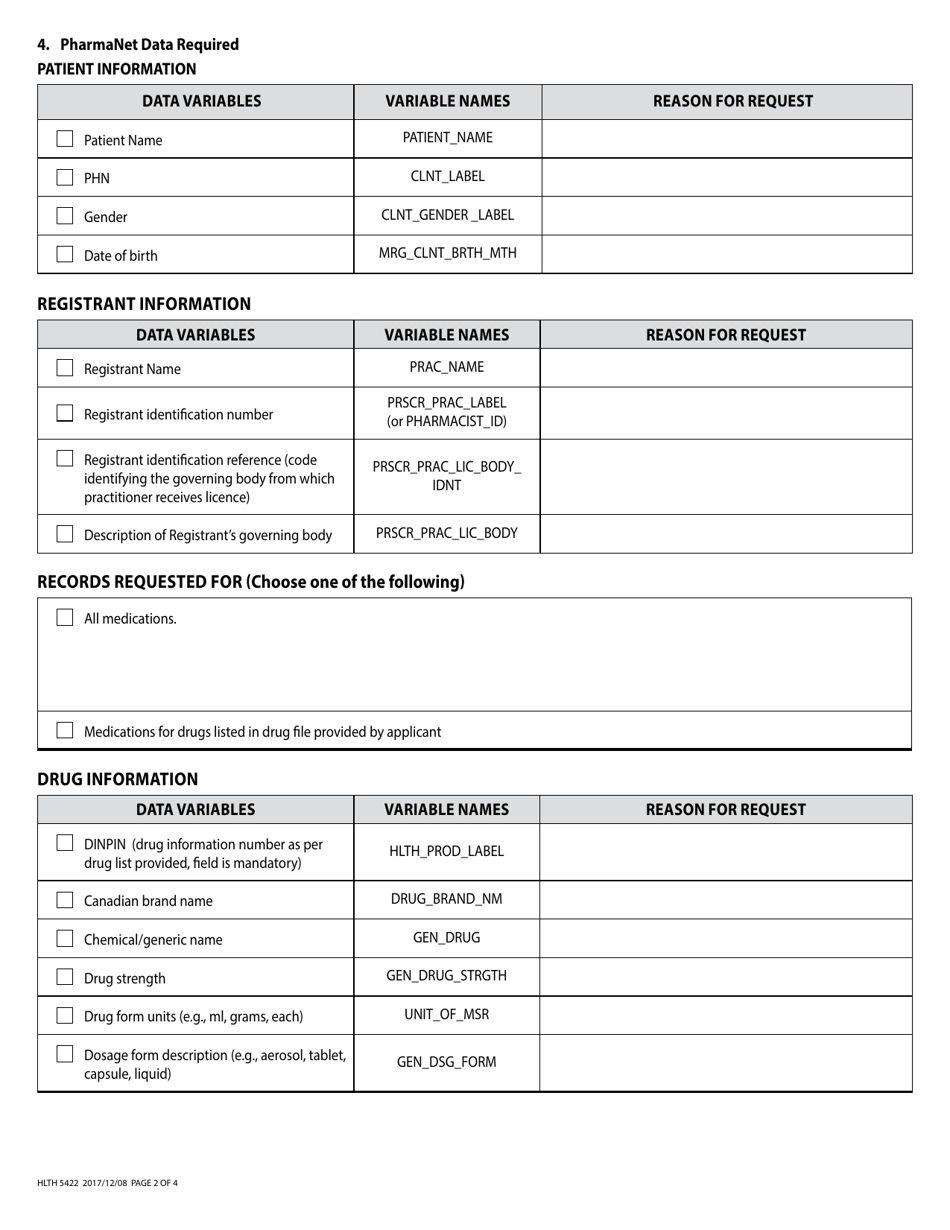 Form HLTH5422 Request for Information Release by the Minister of Health or Person Designated by the Minister, or by a College or a Regulatory Body for a Practitioner - British Columbia, Canada, Page 2