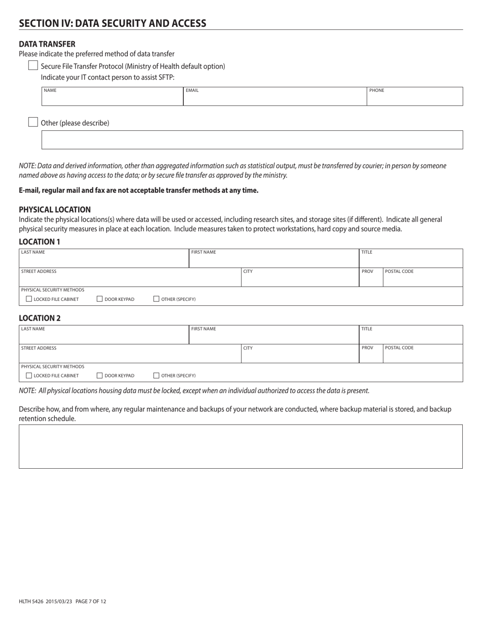 Form HLTH5426 Health Data Request - British Columbia, Canada, Page 7
