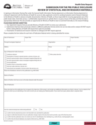 Document preview: Form HLTH5507 Health Data Request - Submission for the Pre-public Disclosure Review of Statistical and/or Research Materials - British Columbia, Canada