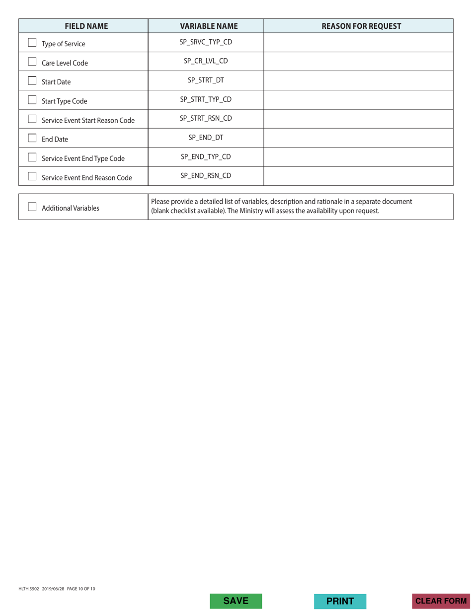 Form HLTH5502 Health Authority Application for Data for Evaluation and Planning Purposes From the Ministry of Health - Home and Community Care Data File - British Columbia, Canada, Page 10