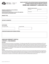 Form HLTH5502 Health Authority Application for Data for Evaluation and Planning Purposes From the Ministry of Health - Home and Community Care Data File - British Columbia, Canada