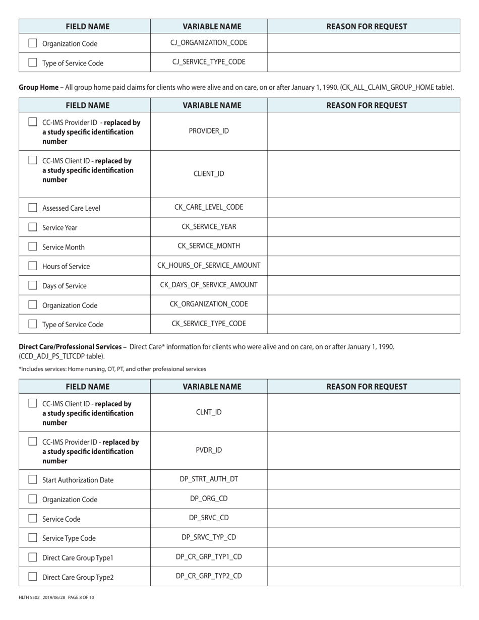 Form HLTH5502 Health Authority Application for Data for Evaluation and Planning Purposes From the Ministry of Health - Home and Community Care Data File - British Columbia, Canada, Page 8